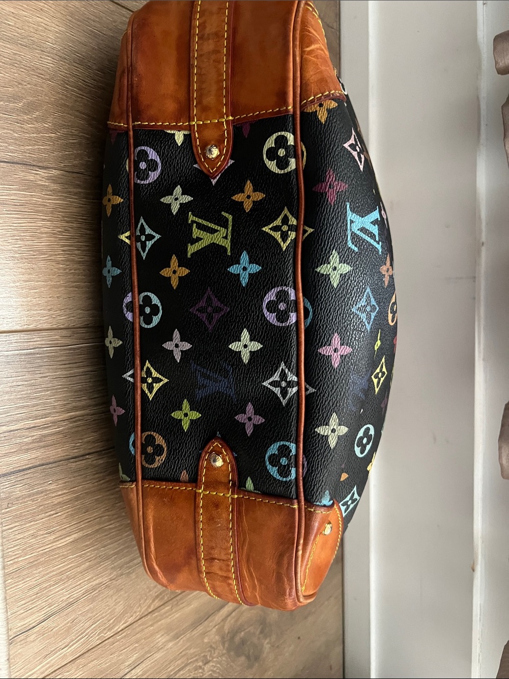 Louis Vuitton Multicolor Monogram Black Canvas Shoulder Bag with Tan Trim - Picture 3 of 4